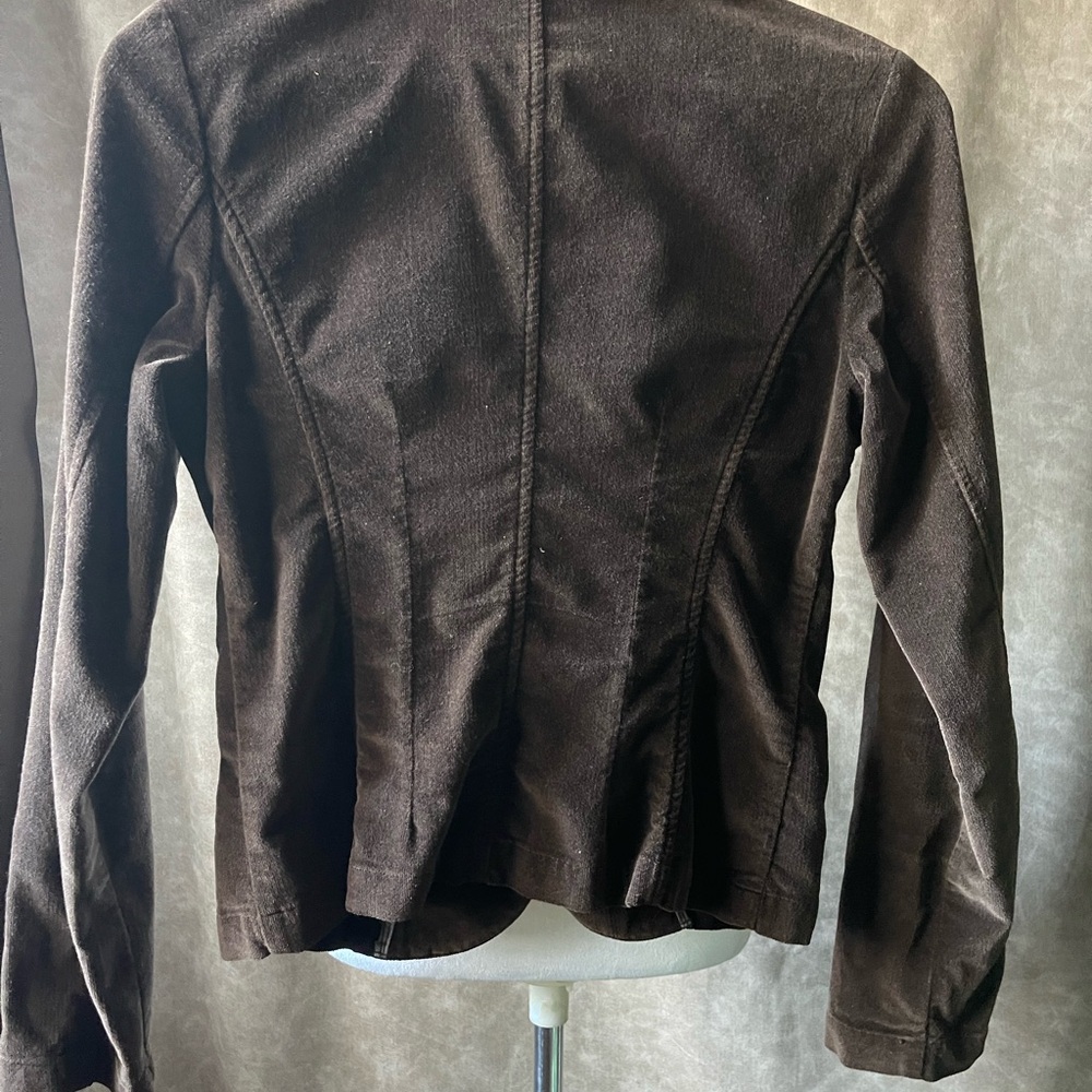 Brown Blazer Women XS Ruffle Collar Button Front Jacket Vintage Style - Picture 5 of 6